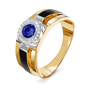 Золотое кольцо КЮЗ Del'ta D040248 с фианитом, сапфировым корундом и эмалью D040248 фото
