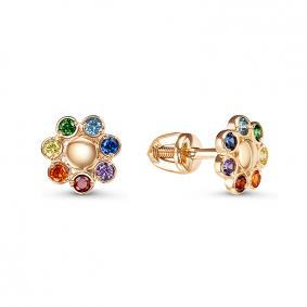Золотые серьги КЮЗ Del'ta D0502052 с фианитом и рубиновым корундом D0502052 фото