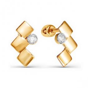 Золотые серьги КЮЗ Del'ta D050315 с фианитом D050315 фото