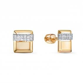 Золотые серьги КЮЗ Del'ta D050737 с фианитом D050737 фото