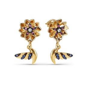 Золотые серьги КЮЗ Del'ta D054148 с фианитом D054148 фото