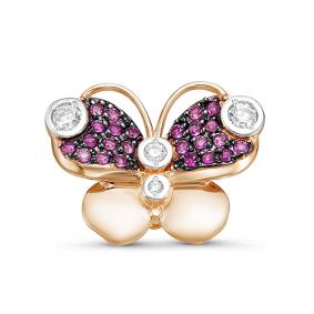 Золотая брошь КЮЗ Del'ta D060085 с фианитом и рубиновым корундом D060085 фото