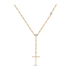 Золотое колье-Крест КЮЗ Del'ta с фианитом D0704300 D0704300 фото