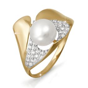 Золотое кольцо КЮЗ Del'ta D112666 с фианитом и жемчугом D112666 фото