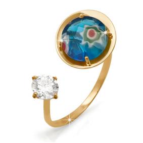 Золотое кольцо КЮЗ Del'ta D112733 с фианитом и муранским стеклом D112733 фото