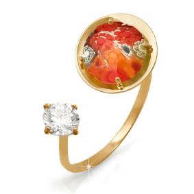 Золотое кольцо КЮЗ Del'ta D112735 с фианитом и муранским стеклом D112735 фото