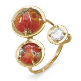 Золотое кольцо КЮЗ Del'ta D112738 с фианитом и муранским стеклом D112738 фото