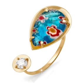 Золотое кольцо КЮЗ Del'ta D112739 с фианитом и муранским стеклом D112739 фото