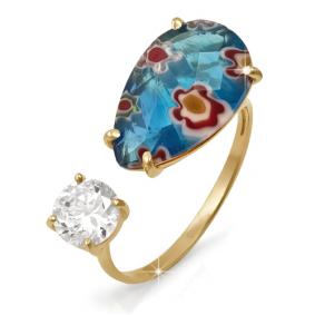 Золотое кольцо КЮЗ Del'ta D112742 с фианитом и муранским стеклом D112742 фото