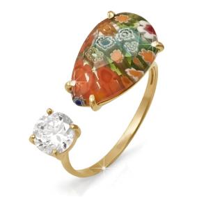 Золотое кольцо КЮЗ Del'ta D112744 с фианитом и муранским стеклом D112744 фото