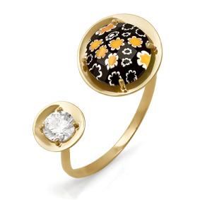 Золотое кольцо КЮЗ Del'ta D112997 с фианитом и муранским стеклом D112997 фото