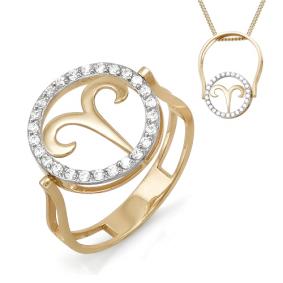 Золотое кольцо знак зодиака Овен КЮЗ Del'ta с фианитом D113378 D113378 фото