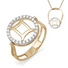 Золотое кольцо знак зодиака Близнецы КЮЗ Del'ta с фианитом D113380 D113380 фото