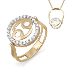 Золотое кольцо-подвеска знак зодиака Рак КЮЗ Del'ta с фианитом D113381 D113381 фото