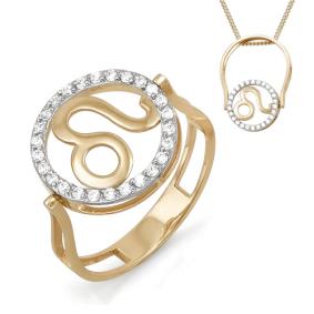 Золотое кольцо-подвеска знак зодиака Лев КЮЗ Del'ta с фианитом D113382 D113382 фото