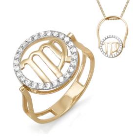 Золотое кольцо-подвеска знак зодиака Дева КЮЗ Del'ta с фианитом D113383 D113383 фото