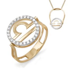 Золотое кольцо-подвеска знак зодиака Весы КЮЗ Del'ta с фианитом D113384 D113384 фото