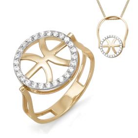 Золотое кольцо знак зодиака Рыбы КЮЗ Del'ta с фианитом D113389 D113389 фото