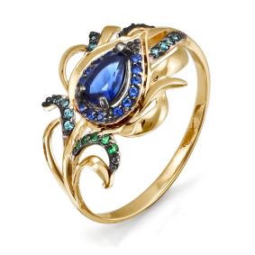 Золотое кольцо КЮЗ Del'ta D113986 с фианитом, кварцем и ювелирным кристаллом D113986 фото