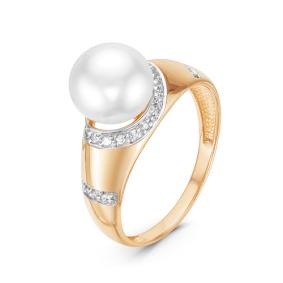Золотое кольцо КЮЗ Del'ta D115698 с фианитом и жемчугом Swarovski D115698 фото