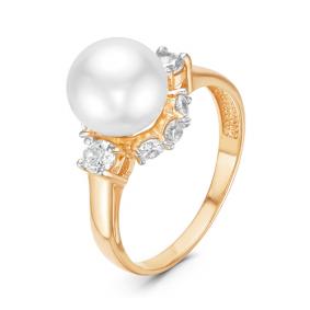 Золотое кольцо КЮЗ Del'ta D115701 с фианитом и жемчугом Swarovski D115701 фото