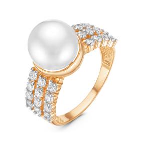 Золотое кольцо КЮЗ Del'ta D115707 с фианитом и жемчугом Swarovski D115707 фото