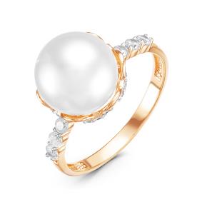 Золотое кольцо КЮЗ Del'ta D115789 с фианитом, жемчугом и жемчугом Swarovski D115789 фото
