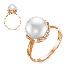 Золотое кольцо КЮЗ Del'ta D115790 с фианитом и жемчугом Swarovski D115790 фото