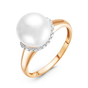 Золотое кольцо КЮЗ Del'ta D115791 с фианитом и жемчугом Swarovski D115791 фото