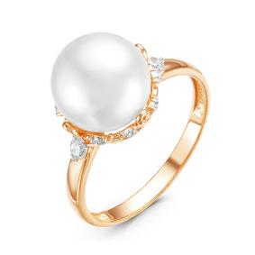 Золотое кольцо КЮЗ Del'ta D115792 с фианитом и жемчугом Swarovski D115792 фото