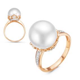 Золотое кольцо КЮЗ Del'ta D115795 с фианитом и жемчугом Swarovski D115795 фото