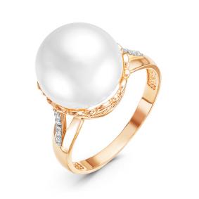Золотое кольцо КЮЗ Del'ta D115798 с фианитом и жемчугом Swarovski D115798 фото
