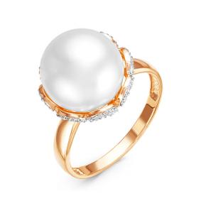 Золотое кольцо КЮЗ Del'ta D115801 с фианитом, жемчугом и жемчугом Swarovski D115801 фото