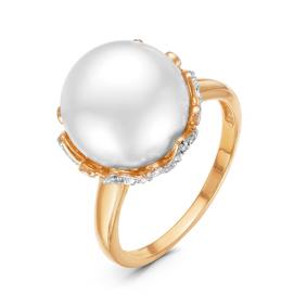 Золотое кольцо КЮЗ Del'ta D115802 с фианитом и жемчугом Swarovski D115802 фото