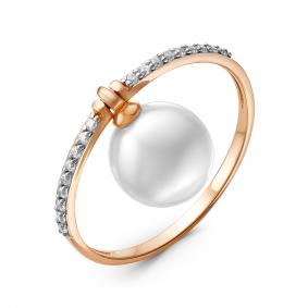 Золотое кольцо КЮЗ Del'ta D116989 с фианитом и жемчугом Swarovski D116989 фото