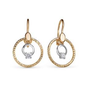 Золотые серьги КЮЗ Del'ta D1200156 с фианитом D1200156 фото