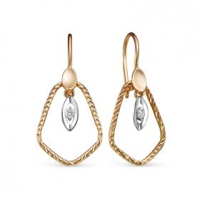 Золотые серьги КЮЗ Del'ta D1200161 с фианитом D1200161 фото