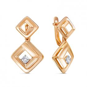 Золотые серьги КЮЗ Del'ta D1200560 с фианитом D1200560 фото
