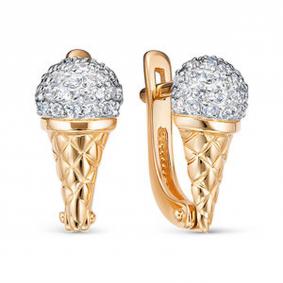 Золотые серьги КЮЗ Del'ta D1202387 с фианитом D1202387 фото