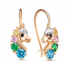 Золотые серьги КЮЗ Del'ta D1202570 с фианитом D1202570 фото