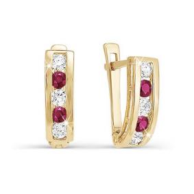 Золотые серьги КЮЗ Del'ta D120316-ф с фианитом и рубиновым корундом D120316-ф фото