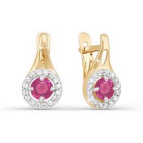 Золотые серьги КЮЗ Del'ta D121163 с фианитом и рубиновым корундом D121163 фото