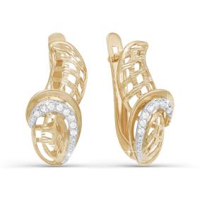 Золотые серьги КЮЗ Del'ta D121345 с фианитом D121345 фото