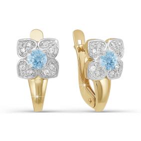 Золотые серьги КЮЗ Del'ta D121966 с фианитом и кварцем D121966 фото