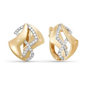 Золотые серьги КЮЗ Del'ta D122213 с фианитом D122213 фото