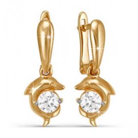 Золотые серьги КЮЗ Del'ta D122487 с фианитом D122487 фото