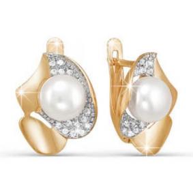 Золотые серьги КЮЗ Del'ta D122666 с фианитом и жемчугом D122666 фото
