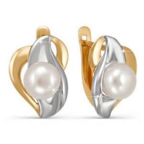 Золотые серьги КЮЗ Del'ta D122673 с жемчугом D122673 фото