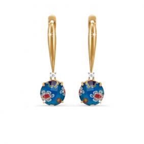 Золотые серьги КЮЗ Del'ta D122730 с фианитом и муранским стеклом D122730 фото