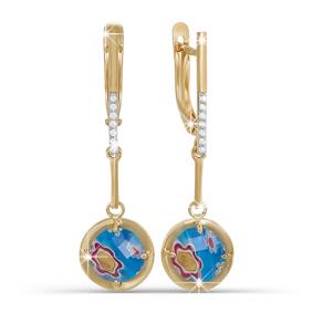 Золотые серьги КЮЗ Del'ta D122733 с фианитом и муранским стеклом D122733 фото